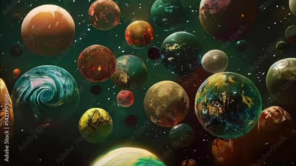 Planets gather in the solar system amidst glowing stars in a vibrant cosmic atmosphere Planets gather in the solar system amidst glowing stars in a vibrant cosmic atmosphere