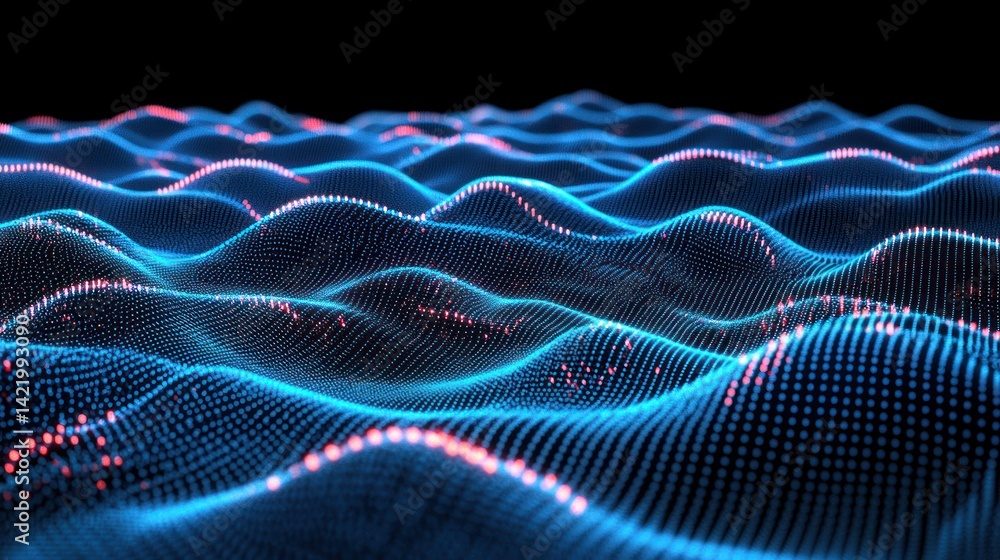 Abstract Digital Waves: A Symphony of Blue and Red