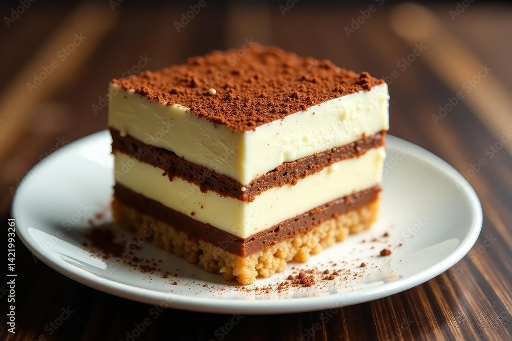 Single serving tiramisu; rich, creamy mascarpone filling, cocoa dusting , single serving, pastry Single serving tiramisu; rich, creamy mascarpone filling, cocoa dusting , single serving, pastry