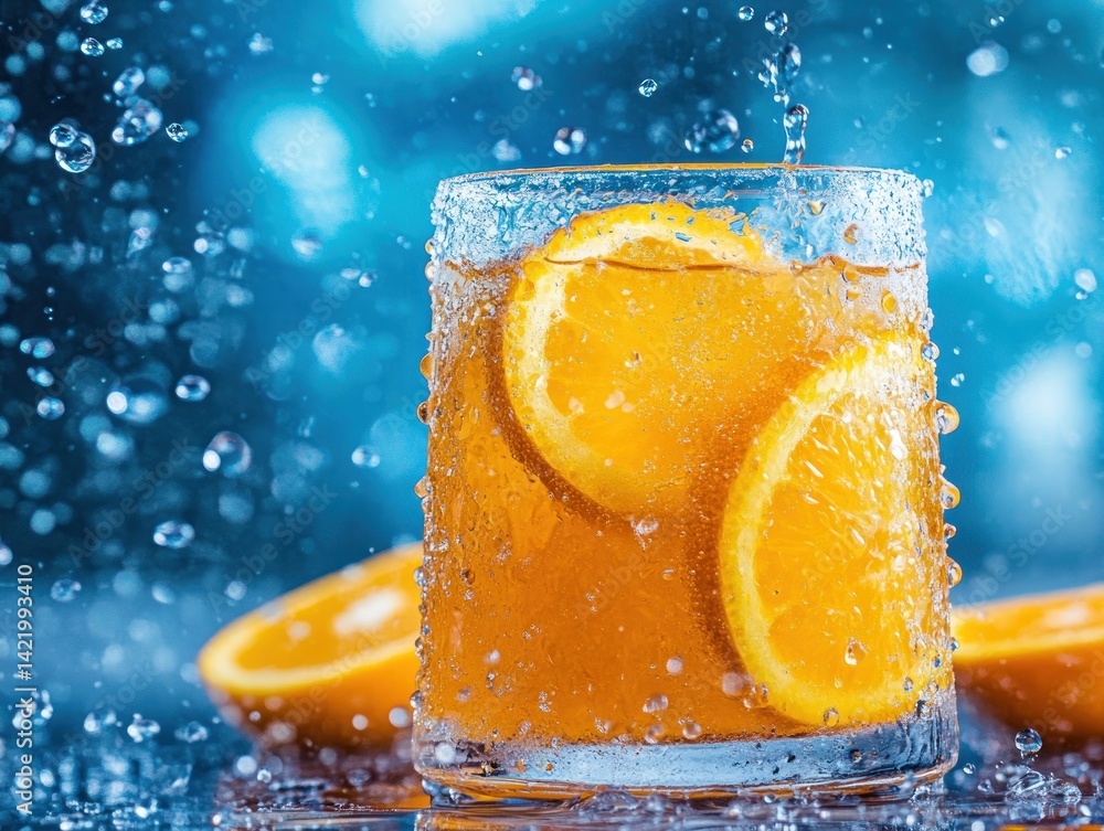 Refreshing Orange Soda Splash: A Vibrant Summer Drink Photography