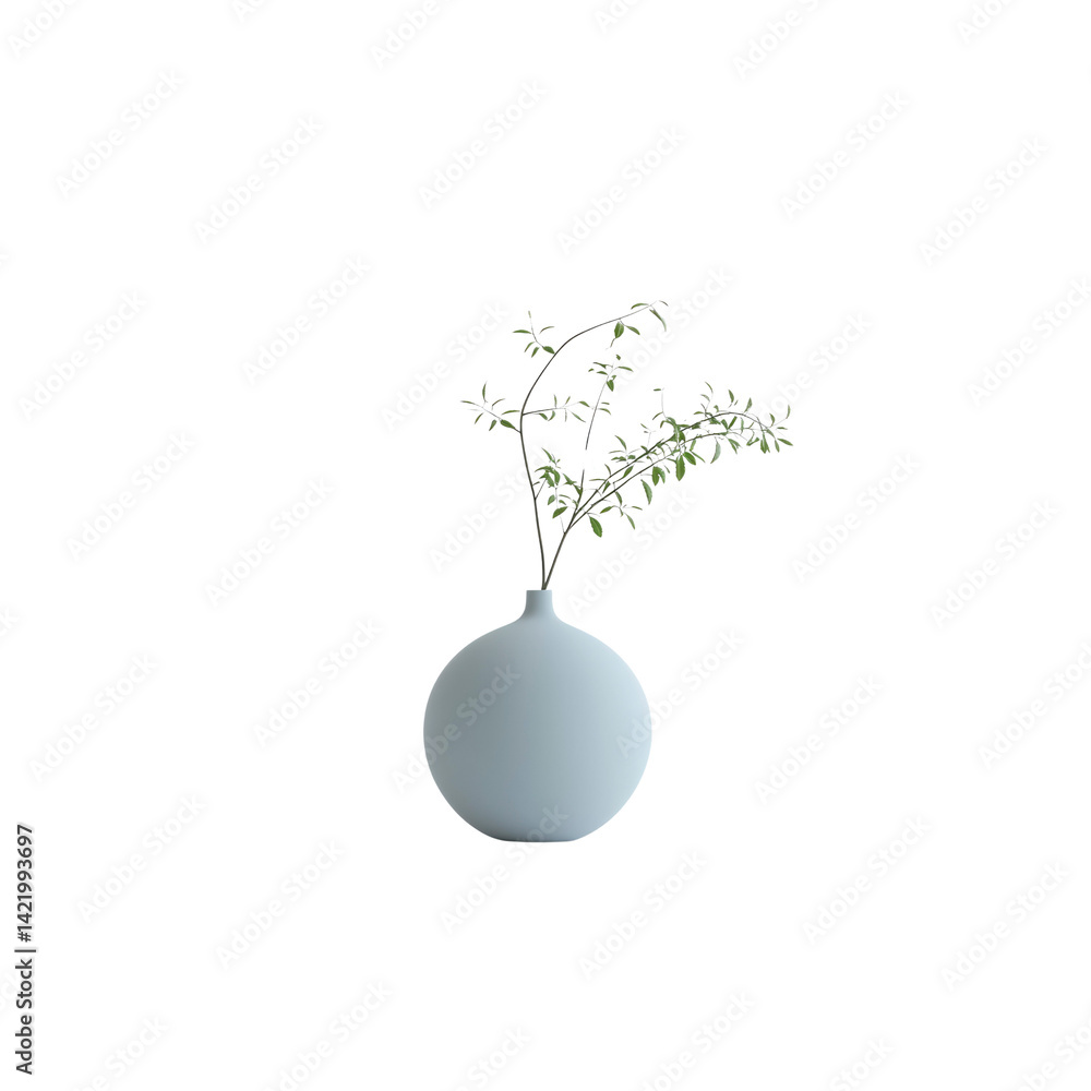 Minimalist Light Blue Vase with Sprig of Greenery Minimalist Light Blue Vase with Sprig of Greenery