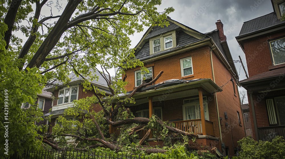 custom made wallpaper toronto digitalBright house damaged by fallen tree in urban area Generative AI