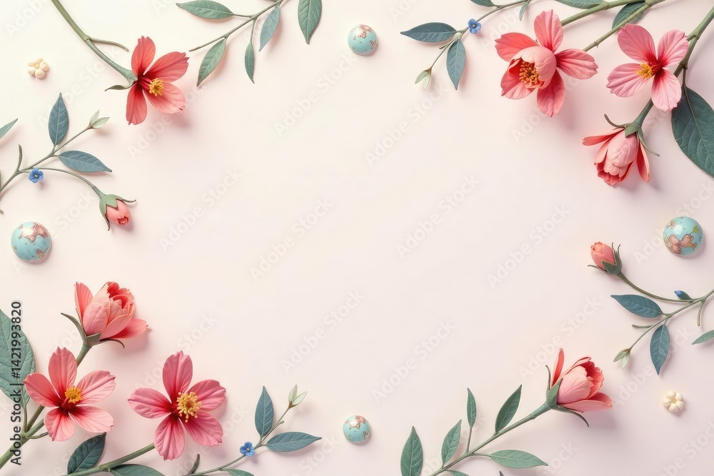 Fototapeta premium Subtle geometric floral pattern, pastel palette, soft lines, pastel, minimalist