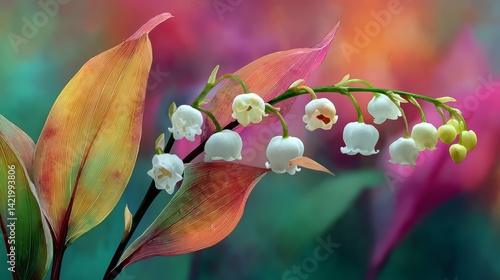 Stunning Watercolor Background Featuring Elegant White Lily Flowers and Vibrant Leaves