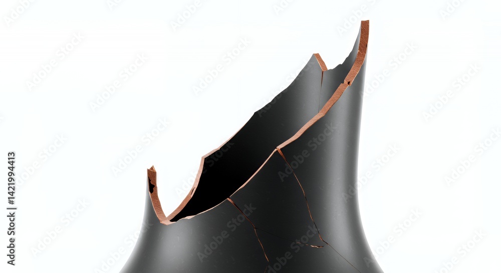 Broken Black Vase Neck on White Background