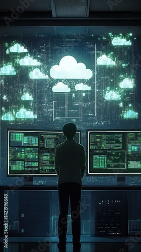 Obraz na płótnie Cloud Computing: A Data Center Silhouette w salonie