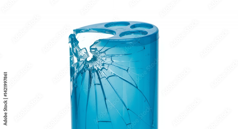 Broken Teal Blue Toothbrush Holder on White Background