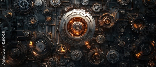 Obraz na płótnie Intricate Machinery: A Symphony of Gears and Cogs w salonie