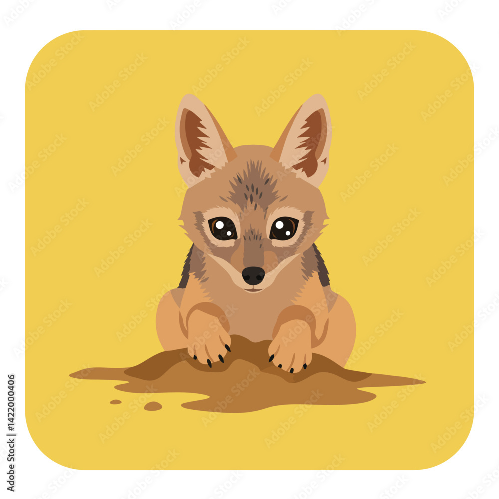 Obraz premium Cute wild jackal resting on dirt mound with alert expression in nature background vector illustration