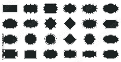 Collection Of Twenty Four Black And White Frames With Varied Shapes Suitable For Label Design