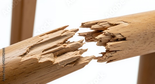 Closeup of Broken Light Brown Wooden Chair Leg on White Background