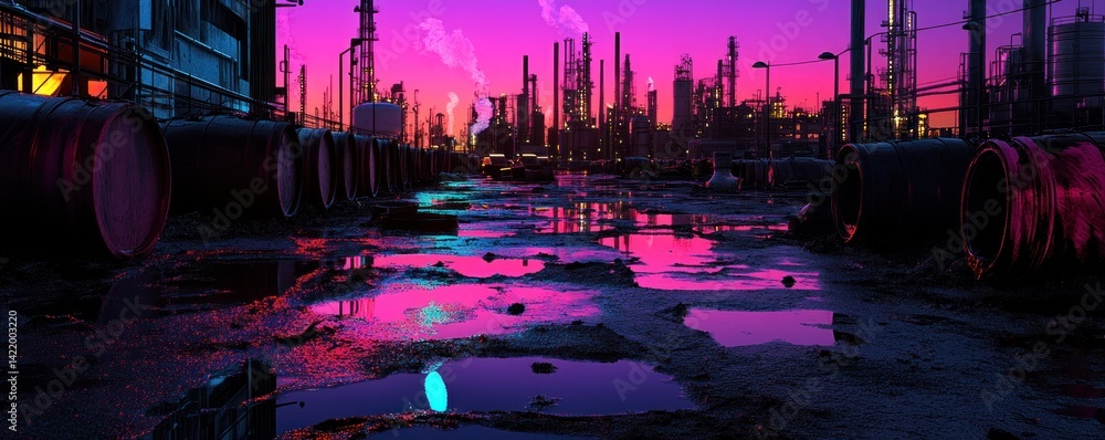 Retro Futuristic Refinery Sunset