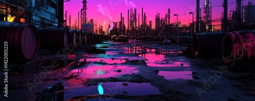 Obraz na płótnie Retro Futuristic Refinery Sunset w salonie