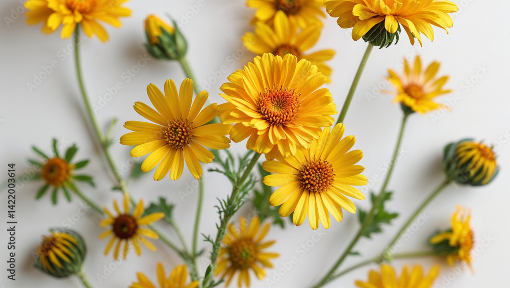 Bright Yellow Zinnia Flowers On A White Background Floral Still Life Bright Yellow Zinnia Flowers On A White Background Floral Still Life