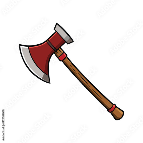 Axe Vector Illustration. Sharp steel blade with wooden handle, hand tool design for chopping wood