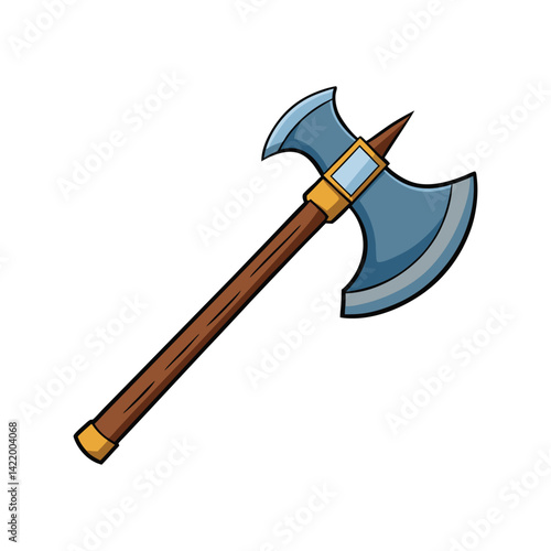Axe Vector Illustration. Sharp steel blade with wooden handle, hand tool design for chopping wood