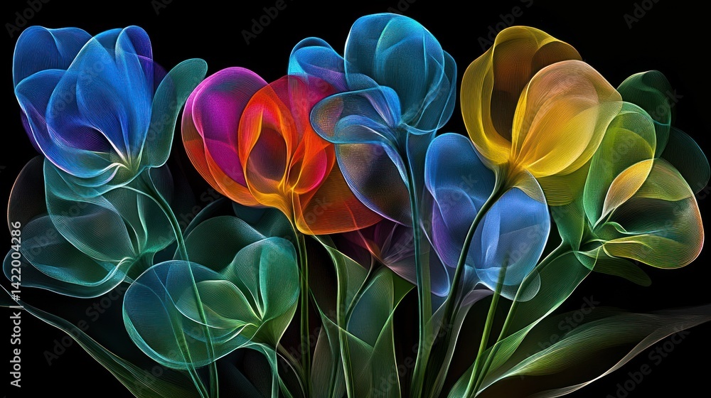 Vibrant Spectral Flowers: A Digital Masterpiece