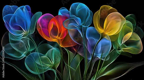 Obraz na płótnie Vibrant Spectral Flowers: A Digital Masterpiece w salonie