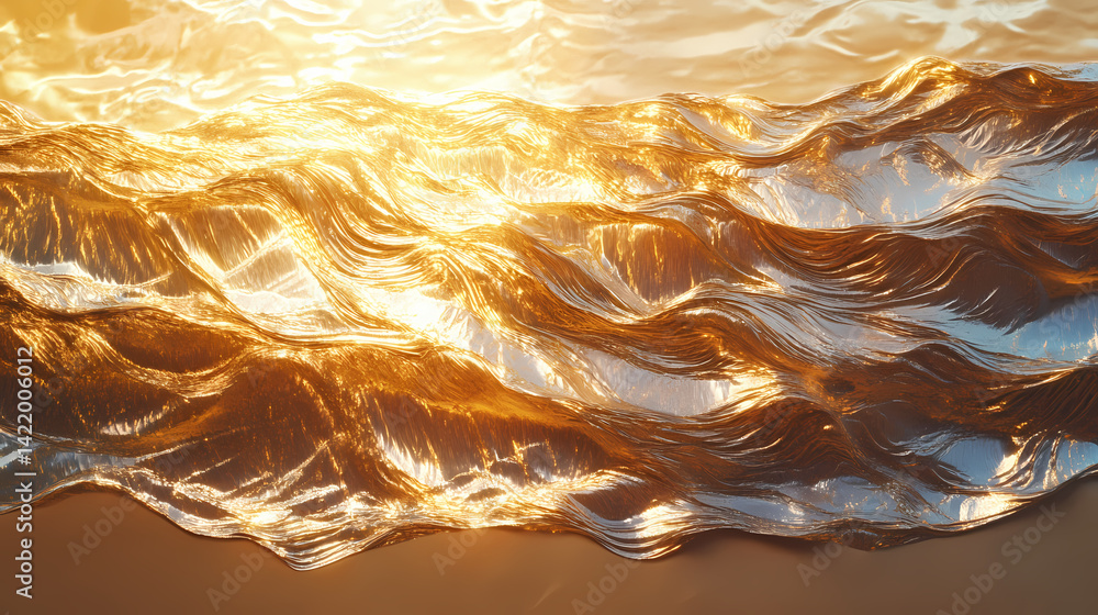 Golden hour beach sunset soft waves on sandy shore. Fatewoven Strands. Illustration