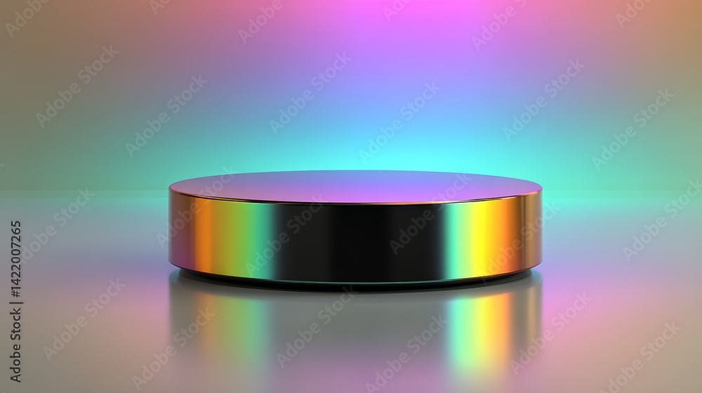 Colorful 3D Hologram Podium with Shine and Reflective Surfaces for Presentations Colorful 3D Hologram Podium with Shine and Reflective Surfaces for Presentations