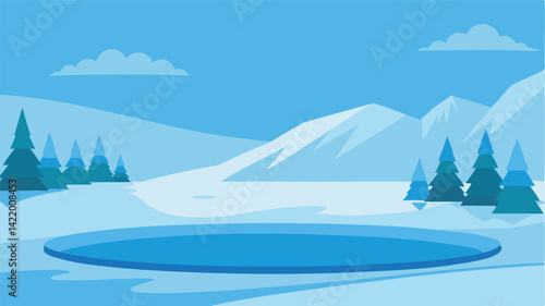 frozen lake in winter landscape background