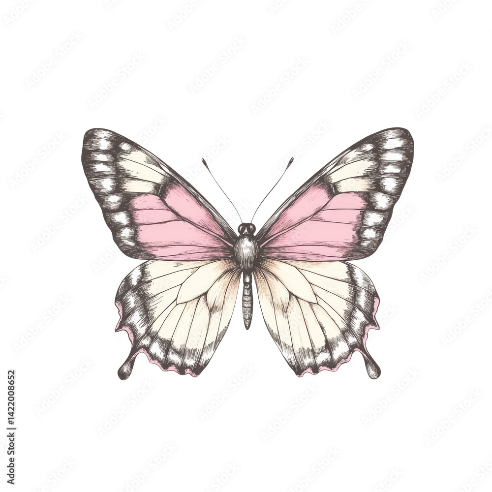 Naklejka premium Delicate Pink and White Butterfly Illustration