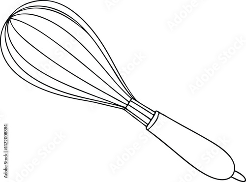 Kitchen Utensil Egg Whisk Outline Isolated on White Background, Cooking Tool Icon