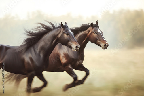 Majestic Equines in Motion, Embracing Freedom and Grace in Nature’s Landscape, Highlighting Power and Elegance.