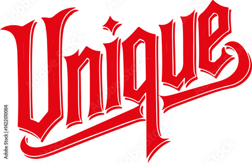 Unique Red Gothic Lettering.