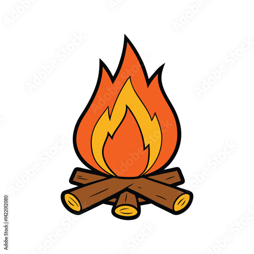 Campfire Vector Illustration. Warm outdoor fire design, cozy camping vibes, and vibrant campfire-themed vector art.
