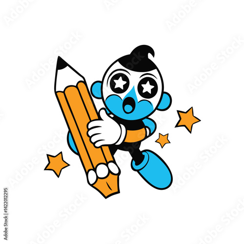 retro cartoon boy with freckles and slingshot