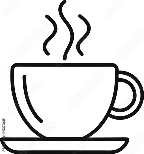 hot tea or coffee cup  line art vector illustration on white background