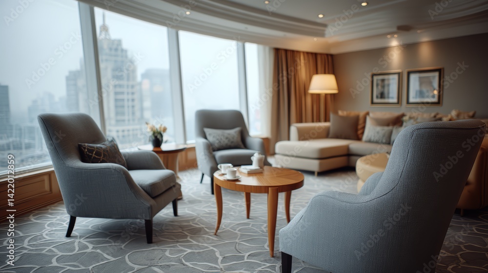 Elegant Corporate Suite Interior with Soft Lighting and Modern Furniture Elegant Corporate Suite Interior with Soft Lighting and Modern Furniture