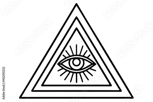 All Seeing Eye in Triangle Outline | Spiritual Symbol for Esoteric Knowledge, Conspiracy Theories, Religious Iconography and Mystical Designs