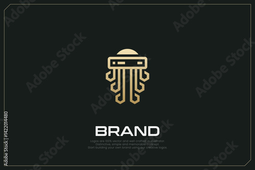 Digital Octopus Hosting Animals Logo Gold
