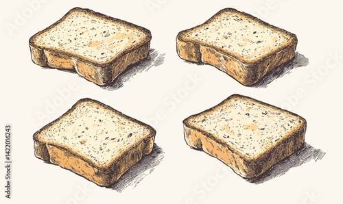 Hand-Drawn Toast Slices Sketch Vector Illustration for Food Design Concepts