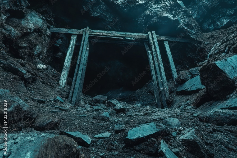 Mysterious Dark Mine Entrance: An Enigmatic View of an Abandoned Mine Shaft