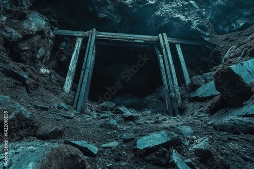 Mysterious Dark Mine Entrance: An Enigmatic View of an Abandoned Mine Shaft