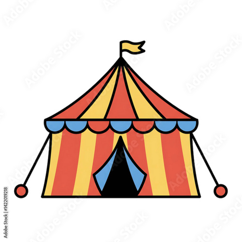 Colourful circus tent vector illustration on black outline with white background, generative ai