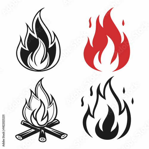 Fire icon vector. Fire flame symbol. Flame icon collection. Fire silhouette icon
