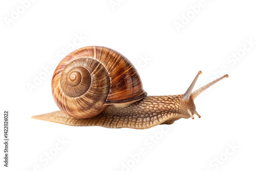 Snail crawling on a surface, showcasing its beautiful shell and slow movement in a natural environment