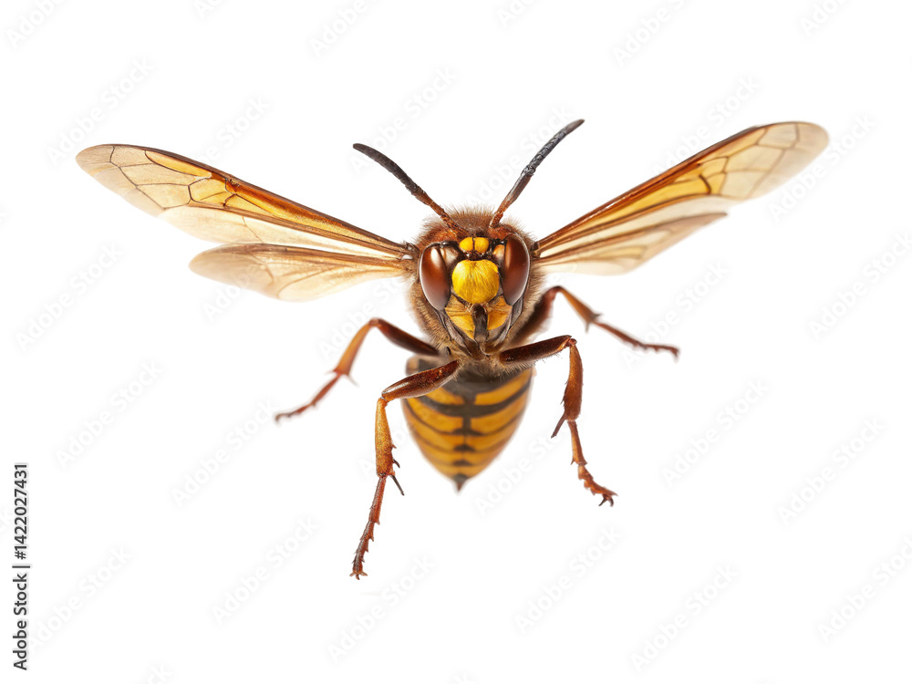 Flying hornet capturing attention with its vibrant yellow and black colors in a natural setting during daytime Flying hornet capturing attention with its vibrant yellow and black colors in a natural setting during daytime