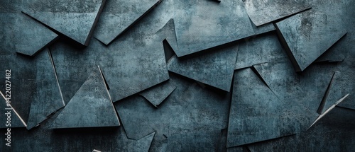 Abstract Dark Blue Geometric Shapes: A Fractured Steel Mosaic