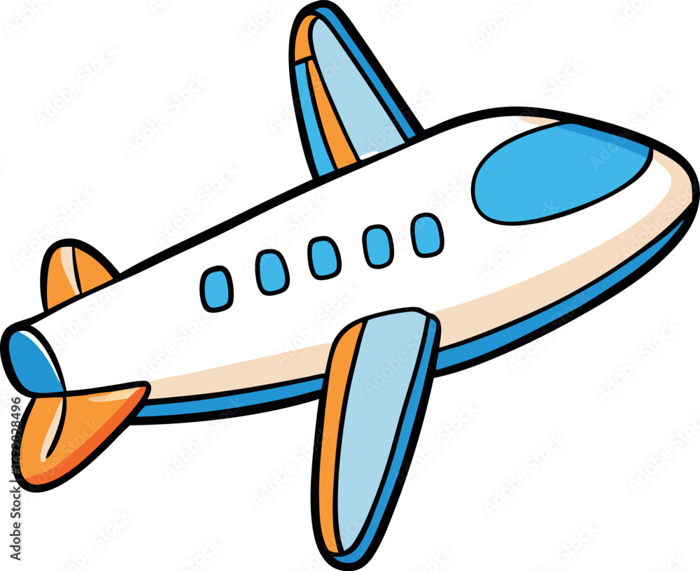 Fototapeta premium Cute Cartoon Airplane Vector Illustration — Colorful Jet Aircraft Clipart in Flat Style for Kids and Educational Designs