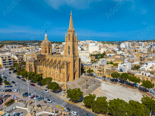 Ghajnsielem Paris church on Gozo island, Malta. Drone view