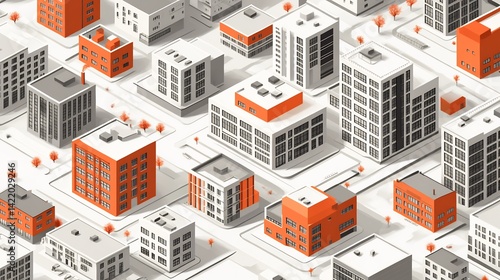 Flat design of virtual real estate development with NFT land parcels avatar architect meetings and blockchain transaction flows