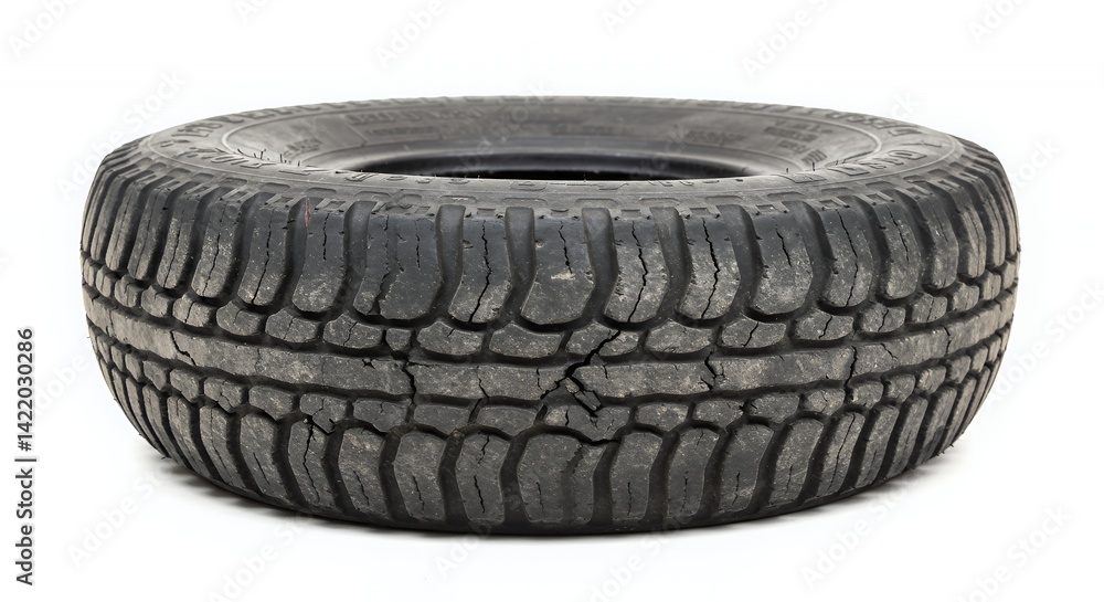 Worn Black Wheelbarrow Tire with Cracks Isolated on White Background Worn Black Wheelbarrow Tire with Cracks Isolated on White Background