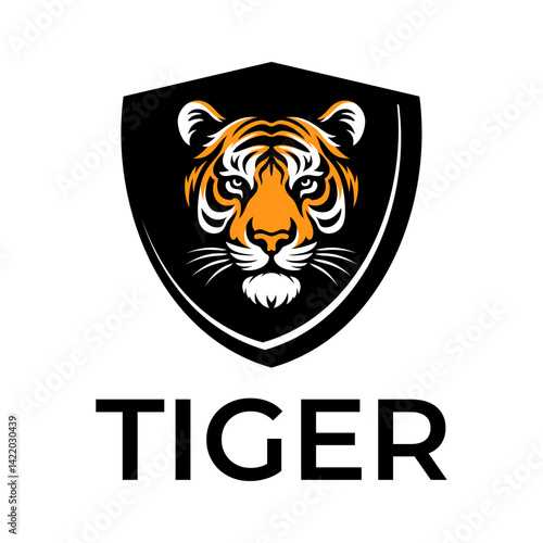 Tiger logo vector illustration template. Simple design icon of roaring beast head in shield
