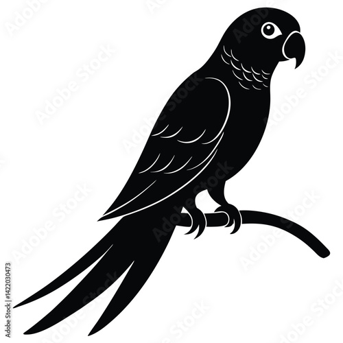  A parrot silhouette perched on a branch,