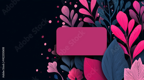 Floral Frame With Pink and Blue Leaves and Blank Space